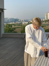Non collar linen shirt 2C