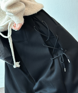 Rope Line Ribbon Side Semi Balloon Wide Pants 🖤🤍 2COLOR