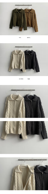 OG thick cropped cable knitwear collar cardigan