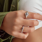 Black Onyx Star 925 Silver +Rhodium Plating Ring R061-02H