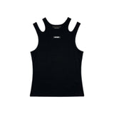 ブラック ツーショルダー スリーブレス Tシャツ