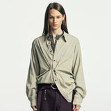 wrap pin drape shirt beige