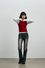 COMET LAYERED SLEEVE TOP / RED