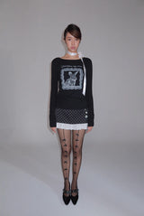 eatmeplz* ブラックレースラビット ラウンドネック プリントフィット長袖Tシャツ