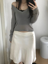 Glue Satin Midi Skirt (2 colors)