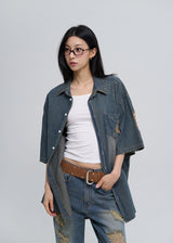 Sia damage washed denim short-sleeved shirt
