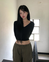 ピント クロップ Vネック スリム ロングスリーブ
