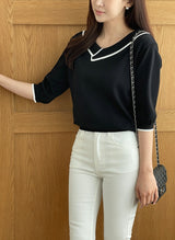 Roven Color Matching Collar Half-Length Knit