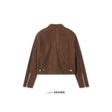 Suede crop biker jacket(Brown)