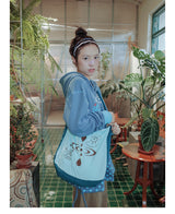 UnsocialNight original literary retro versatile カジュアル イラストプリントワンショルダークロスボディバッグ for women
