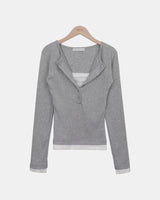 Seeun Contrast Button Long Sleeve T-Shirt