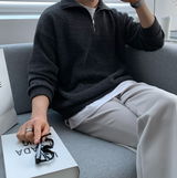 ヘンデスデイリーリベッドセミジップアップニット