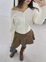 suede unbalanced brown mini skirt