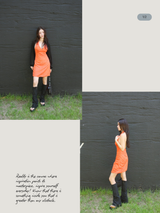orange deep V-neck halter neck mini dress