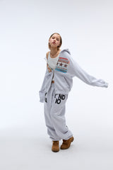 Sound wave artwork damage washing hoodie zip-up (Melange)