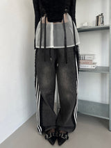 2-WAY lace wide denim training banding long pants (2 colors)