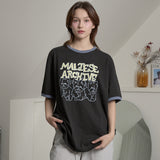 Maltese archive line graphic ringer half sleeve T-shirt