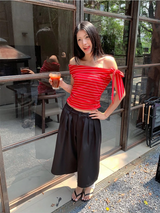 Unbalanced Color Off-Shoulder Strap Stripe Tee