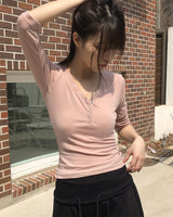 ハベルボタンⅤネックロングスリーブTシャツ