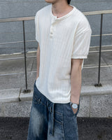 Boel Velour Ribbed Henley Short Sleeve