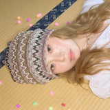 wave pattern beanie beige