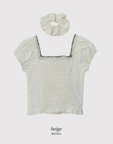#RS Dot Puff Frill Short Sleeve Blouse + Scrunchie Set