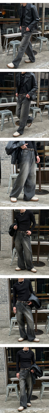 [UNISEX]ダークブラックワイドデニムパンツ