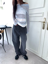 BLACK STRIPE WASHING DENIM PANTS