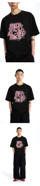 Blur Effect Round T-Shirt-Black