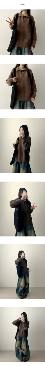 Uniting Loose Fit Color Wool Collar Knitwear