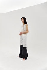 Linen oval neck knit, Cream