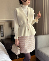 25FW★ Shumed Pearl Tweed H-Line Mini Skirt