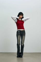 COMET LAYERED SLEEVE TOP / RED