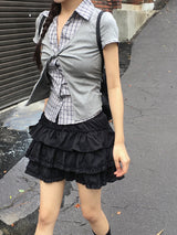 ソレン チェック シャツ レイヤード ツイスト ショート スリーブ Tシャツ