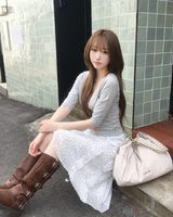 Dot frill midi skirt