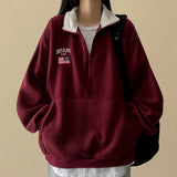 American Flag Coloring Fleece Semi-Zipup Anorak Sweatshirt