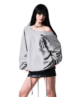 91 CREST PIERCING ONE-SHOULDER SWEATSHIRT MELANGE GRAY