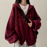 Lantic Lettering Boxy Fit Two Way Hooded Zip-Up