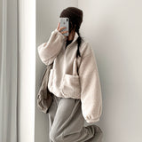 Hearty High-Neck Pocket Dumble Wool Soft Half Zip-Up