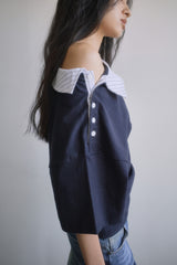 26SS★ OFF-SHOULDER SHIRT LAYERED UNBALANCED T-SHIRT