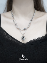 [S.Steel] Moon Cross Layered Necklace