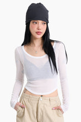 Summer U-neck Ribbed Long Sleeve