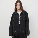 STUDDED DENIM JACKET [BLACK]