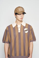 25SS COLLAR POINT STRIPE SHORT SLEEVE KNIT BROWN