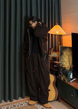 Unisex Couple Golden Hooded Sweatshirt and Cargo Drawstring Pants Set