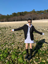 [MADE] Stern hip crop two-way hood zip-up -basic