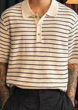 Loose-fitting striped collar short sleeve 3COLOR