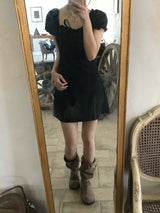 Garden Square Puff Shirring Ribbon Mini Dress