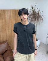 Ferrer Vintage Ribbed Henley Neck Short Sleeve Tee