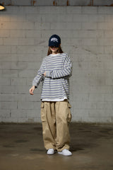JERRY STRIPE OVERFIT LONG SLEEVE T-SHIRT / GRAY